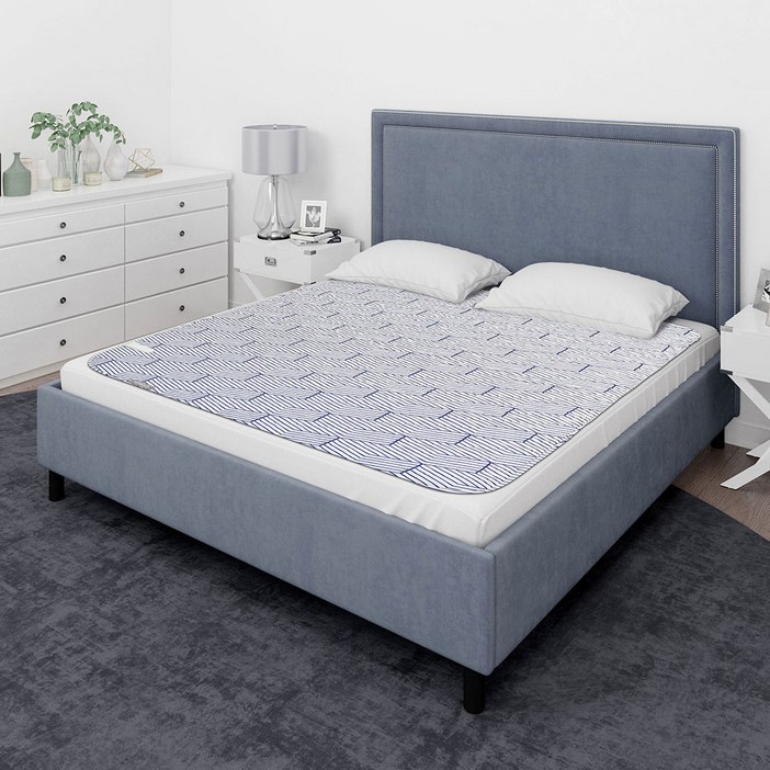 일월 워셔블 카본 온열매트, 스트릭 블루, 더블(140 x 180 cm)