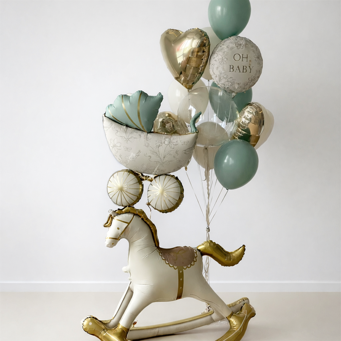 EC1983 베이비샤워 풍선 세트 아기 50일 100일 생일 파티 말풍선 유모차 풍선, 혼합색상, 1개