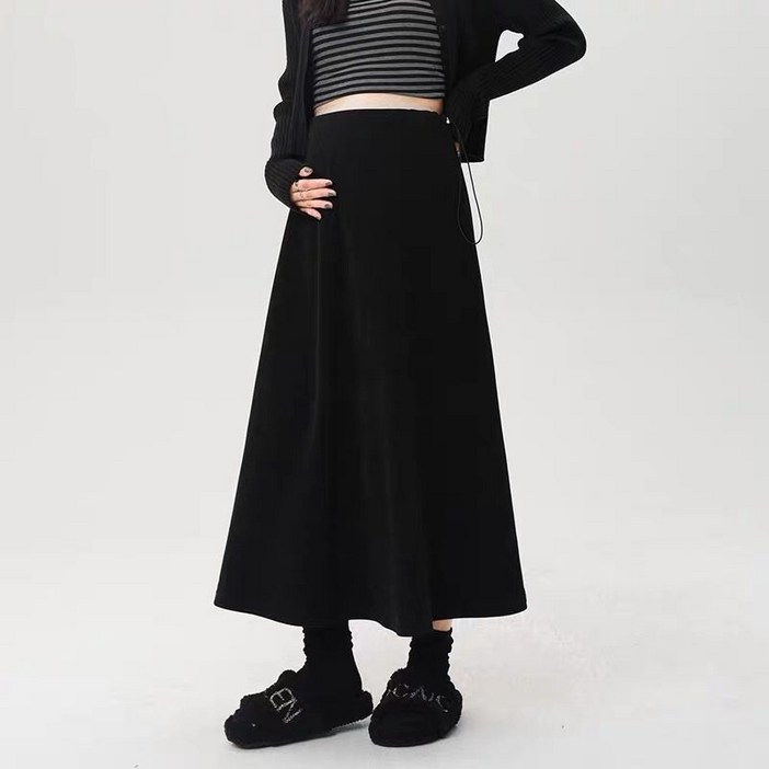 Makone 임산부치마 A라인 임부복 스커트 허리 조절 가능 스트링 데일리