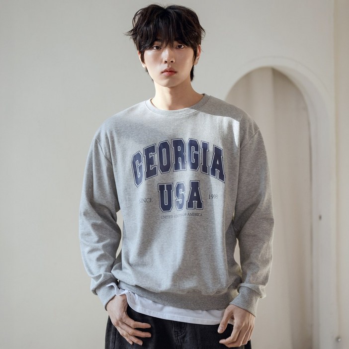 스몰더 남자 특양면 조지아 라운드 맨투맨 티셔츠