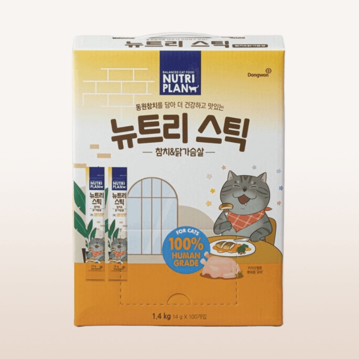 뉴트리스틱 참치닭가슴살 고양이 츄르 간식, 참치닭가슴살, 14g, 100개