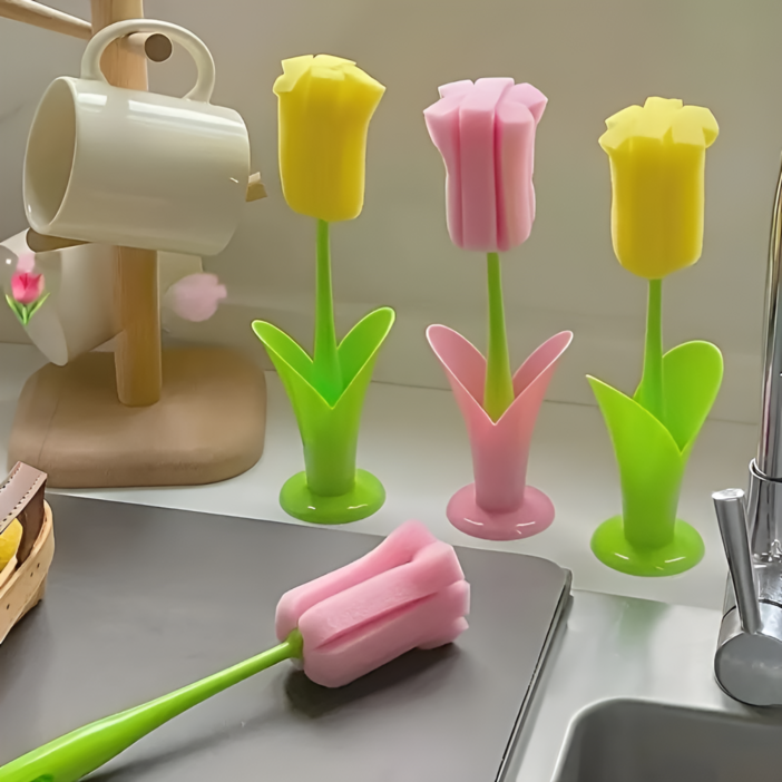 사랑스러운 튤립 모양 주방 컵수세미 수세미 4p 세트