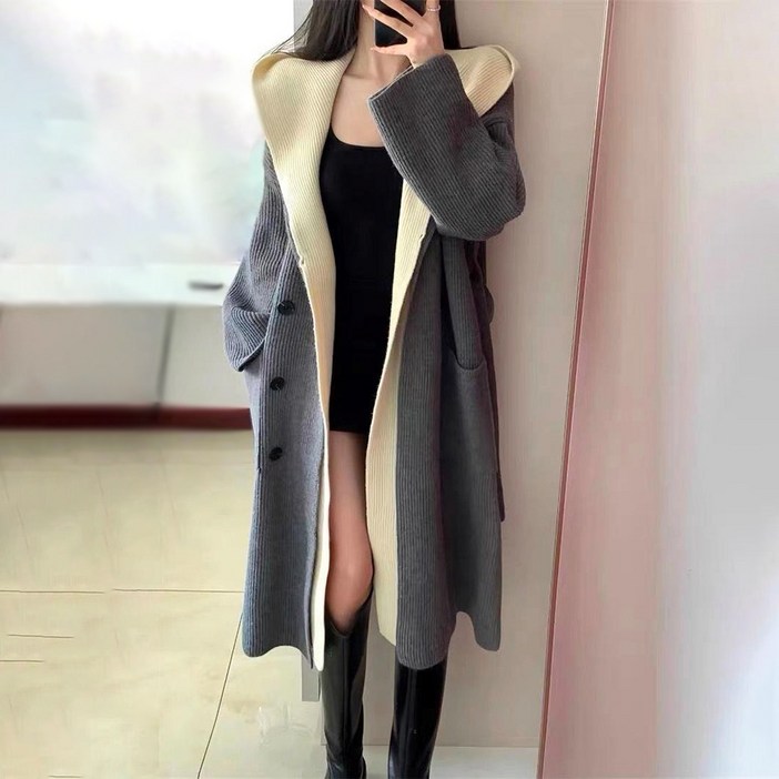 POMTOR 겨울 여성가디건 후드가디건 코트 롱코트 스웨터자켓 롱가디건