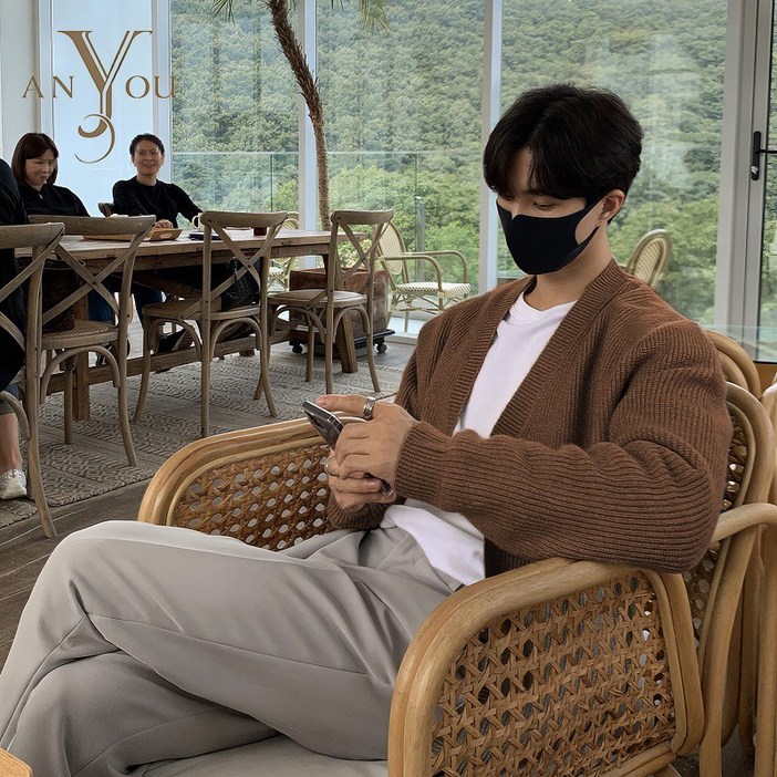ANYOU 남성 빅사이즈 니트 가디건 기본핏 데일리 캐주얼 긴팔 스웨터