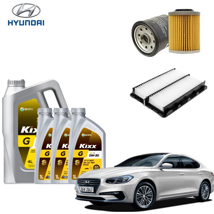 그랜저IG 3.0 3.3 가솔린 엔진오일세트 킥스G 에어필터 오일필터 순정 호환형, 7L, 5w30, 1세트