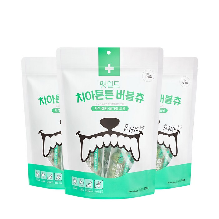 펫쉴드 치아튼튼 버블츄, 치석제거, 150g, 3팩 펫쉴드 치아튼튼 버블츄, 치석제거, 150g, 3팩