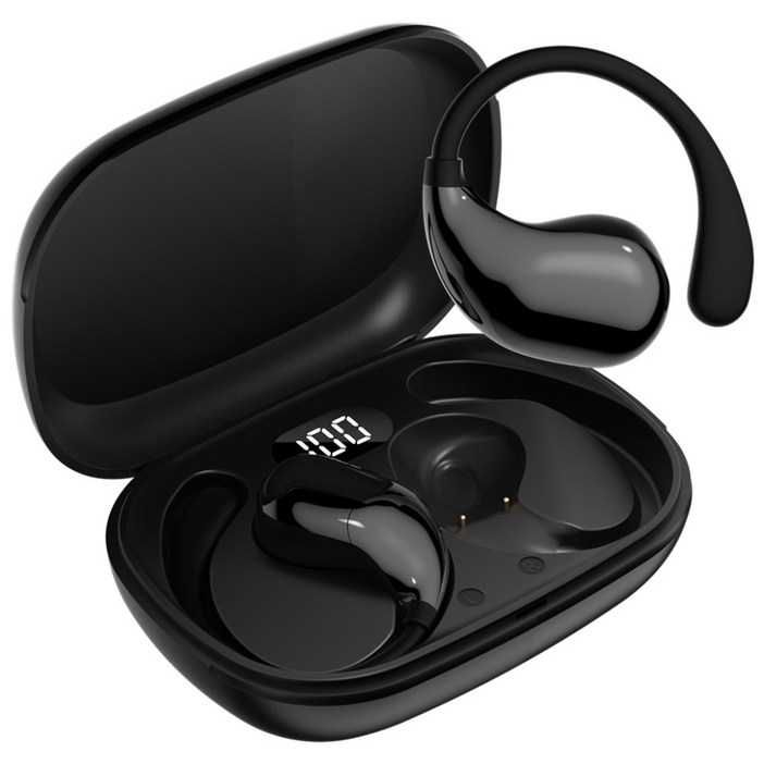 Wapik 무선 블루투스 이어폰 R3 오픈형 귀걸이형 ENC고음질, 블랙