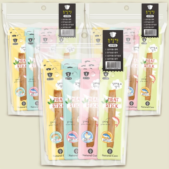 네츄럴코어 미트스틱 4종 혼합 강아지 대용량 간식 20p 3개 5개