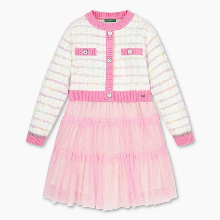 베네통키즈 트위드 니트 샤 원피스_QAOP04511PK 2382093