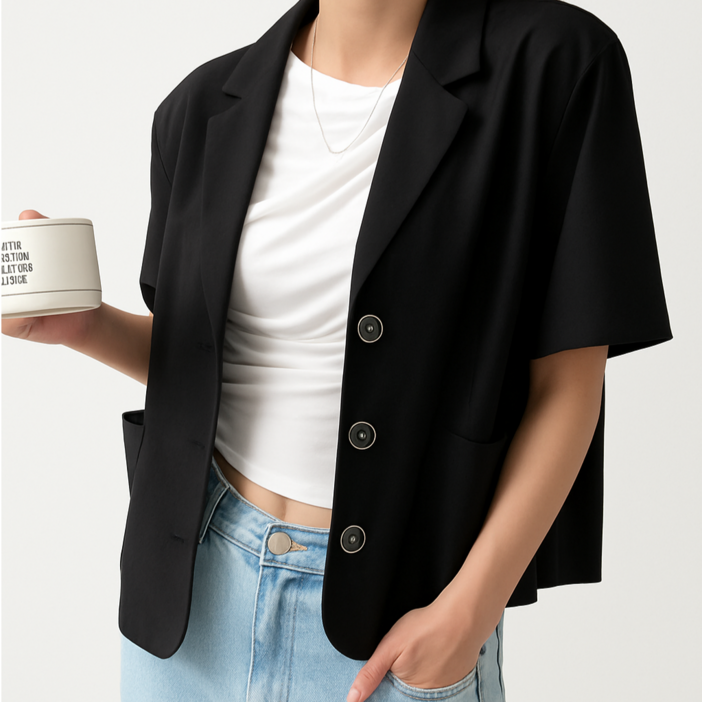 키토브 빅사이즈 반팔자켓 여성 캐주얼재킷 여름 린넨 오버핏 아우터