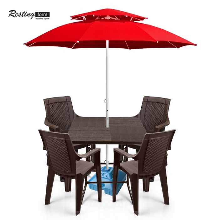 [무료배송]레스팅 파라솔 테이블 의자 4인세트 플라스틱테이블 간의의자