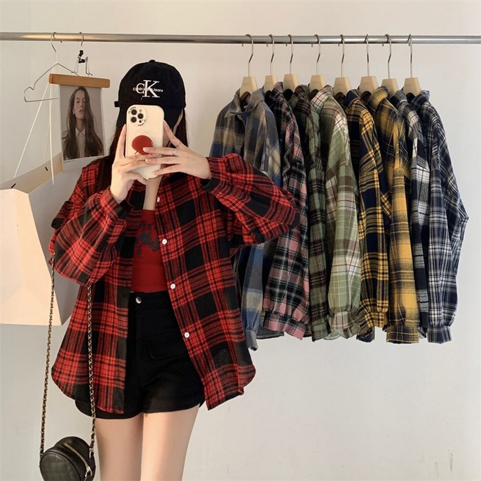 고퀄 )여성 루즈핏 체크남방셔츠 가디건귀여운 스타일링 활용도굿  오버핏 아방핏 간절기 봄가을긴팔셔츠 여자바람막이 여자체크패턴남방 가디건남방 봄남방 모직남방 빅사이즈 간절기셔츠
