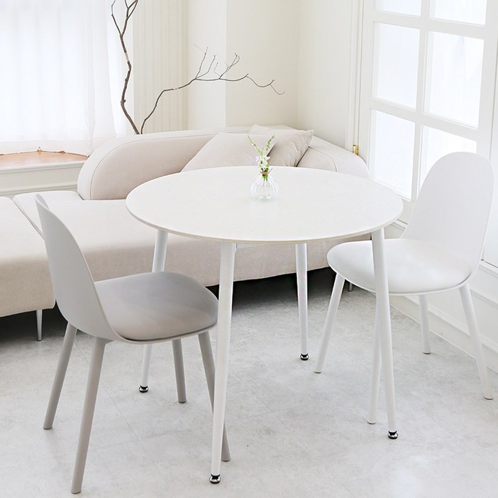참갤러리 플럼 2인용 4인용 포세린 세라믹 식탁 세트 850 의자 2개 원형 화이트식탁