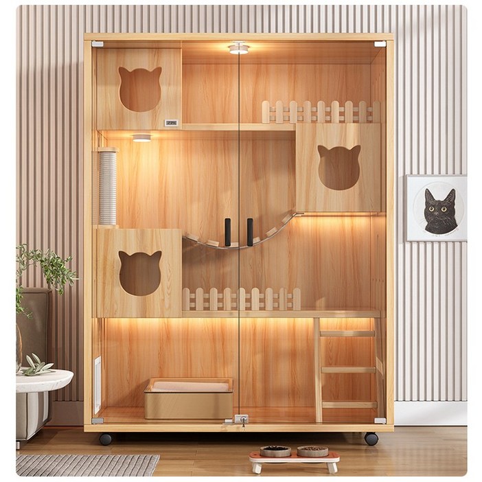 고양이 호텔 조립식 빌라 캣타워 케이지 실내 반려묘, 회색 120x60x60, 1개