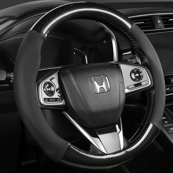 RUNDX 자동차 논슬립 핸들커버 타공 카본 가죽