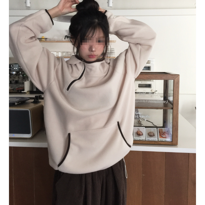 서진맘 여성 캐주얼 반집업 포근한 양면 플리스 후드 티셔츠