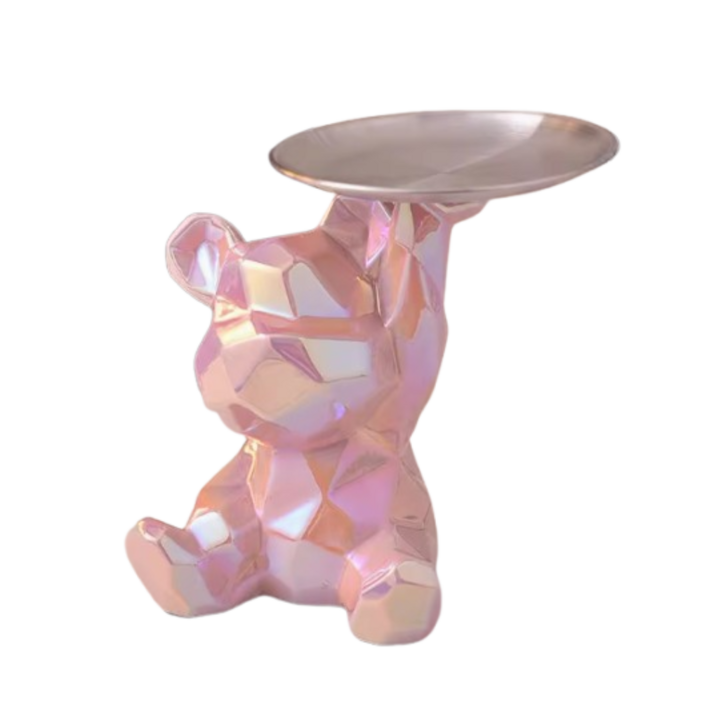 3D 홀로그램 곰돌이 트레이 인테리어 주얼리 키 트레이 악세사리 정리함 수납함, 핑크