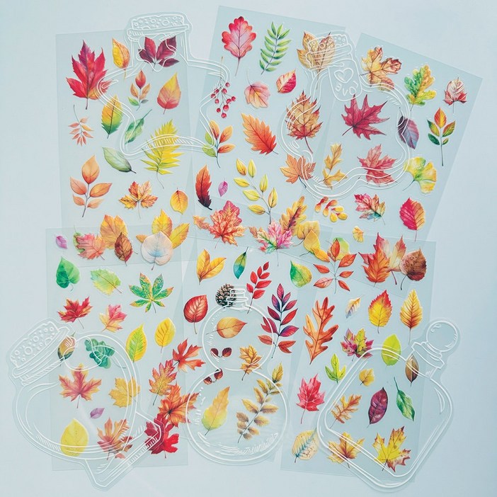 데일리펀 압화 꽃 화병 스티커 책갈피 만들기 세트, 11매, 단풍