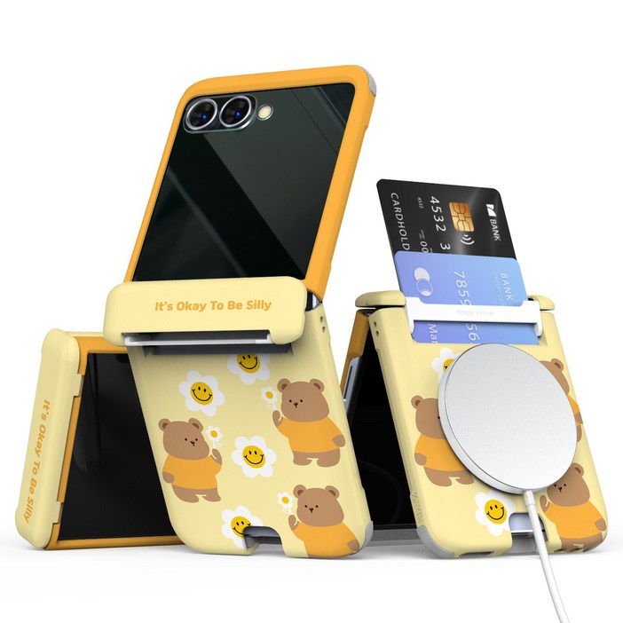 이디즌 갤럭시 Z플립 케이스 컬러 데이지 꼬미 귀여운 디자인 슬림 카드 2장 수납 힌지보호 충격방지 맥세이프 호환 자석내장