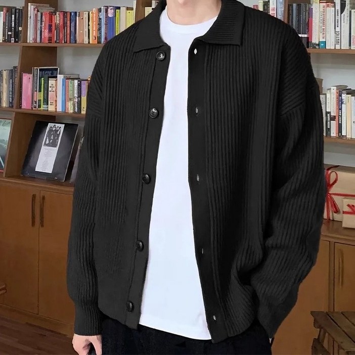 TKX 남성 캐주얼 니트 카디건 가을 버튼업 무지 클래식 간편한 디자인 비즈니스 오피스룩 카라넥 KY39