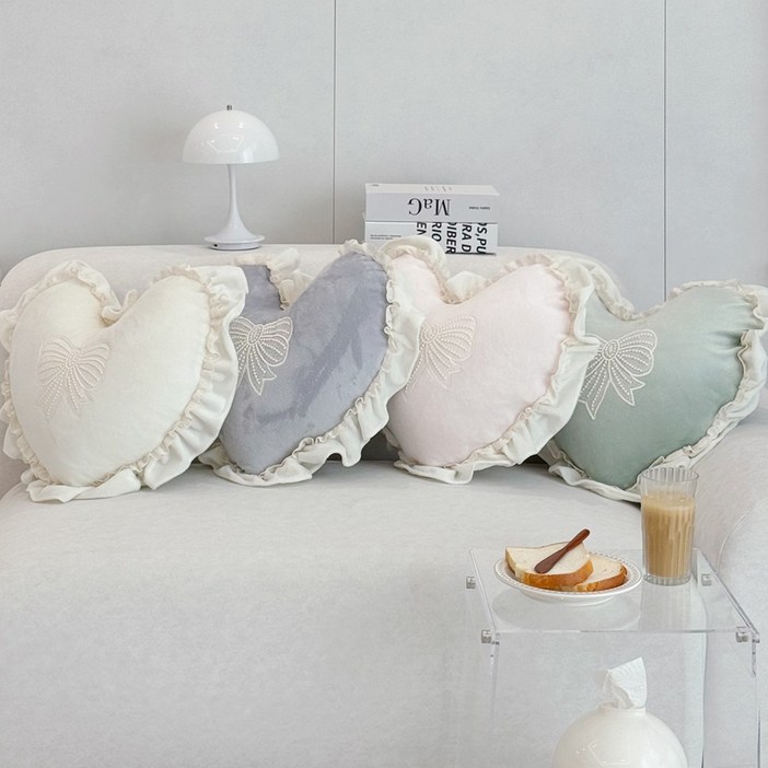 극세사 이쁜 카페 소파 쇼파 거실 인테리어 하트 쿠션커버 쿠션 솜포함 4color, 리본즈 쿠션커버솜