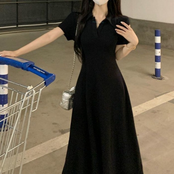 여름 여성 반팔 휴양지 원피스 시원한 데일리 슬림 카라 롱원피스