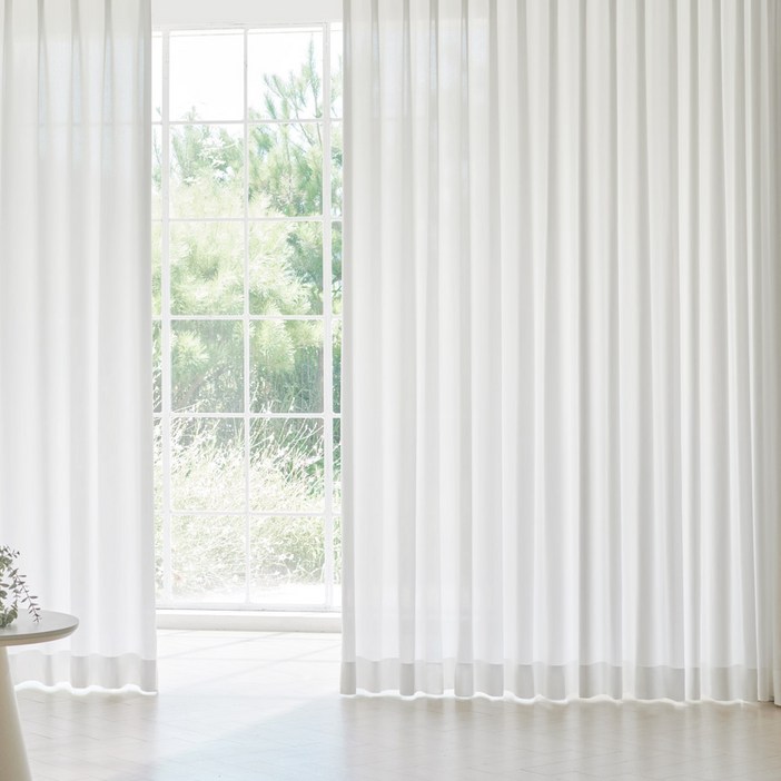 프라이버시 형상기억 비침없는 호텔식 나비주름 쉬폰 커튼 2p