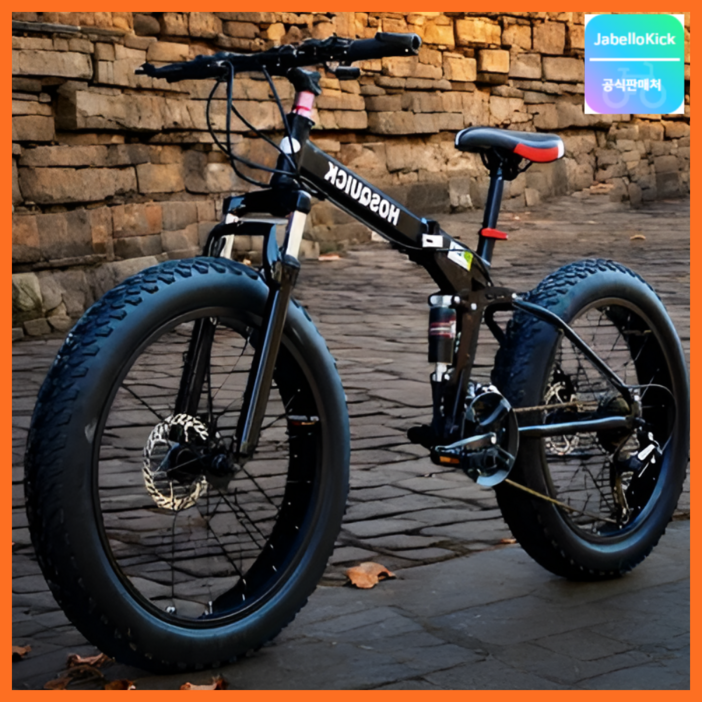 miraemoa 접이식 MTB 산악 자전거 광폭 타이어 팻바이크 펫바이크 바뀌 두꺼운 오프로드, 블랙