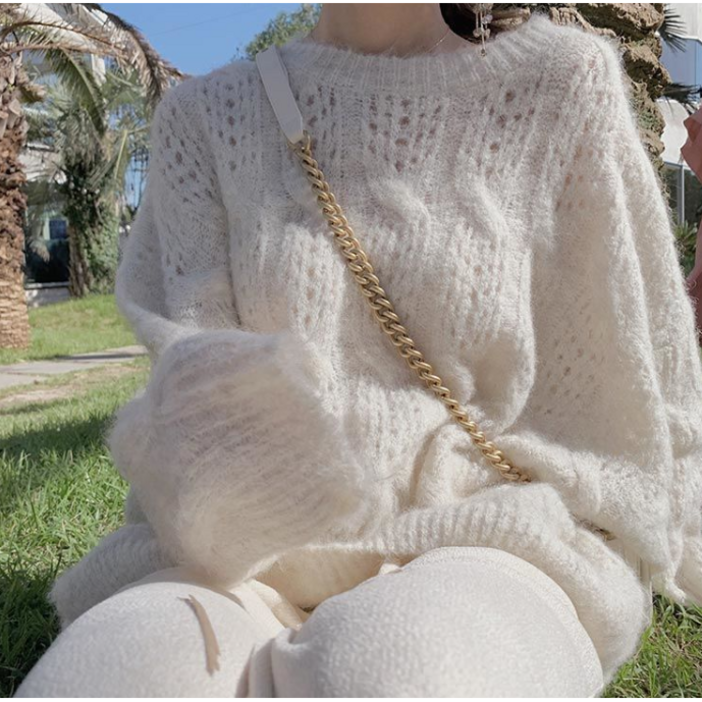 벨로아 모헤어니트 여성 루즈핏 뜨개진 스웨터