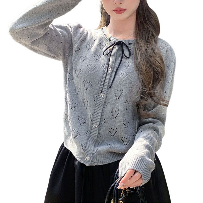 여성 니트 가디건 라운드넥 리본매듭 가을 가디건 DH3M00809