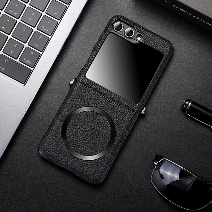 Z플립 마그네틱 가죽 블랙 케이스