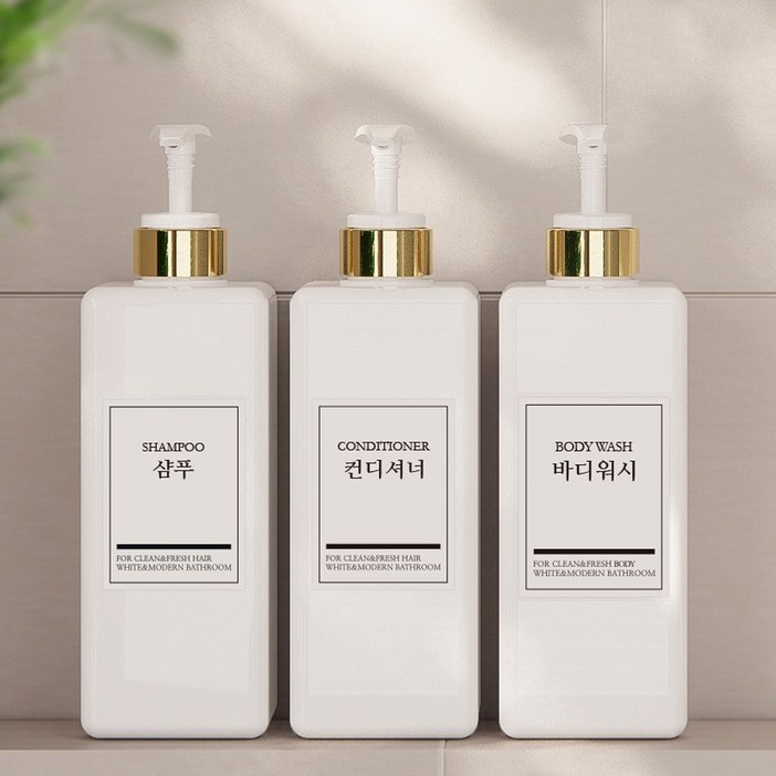 모든집 호텔 욕실 디스펜서 샴푸통 800ml+방수라벨 3구 세트