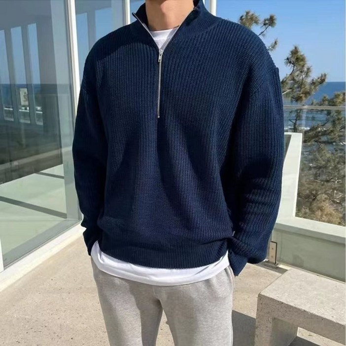 남성 반집업 니트 스웨터 트랜디한 가을겨울 데일리룩