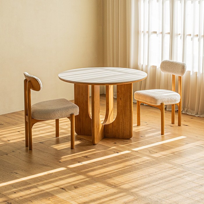 오아르 벤 세라믹 원형 2인 식탁세트 1000 (의자2)