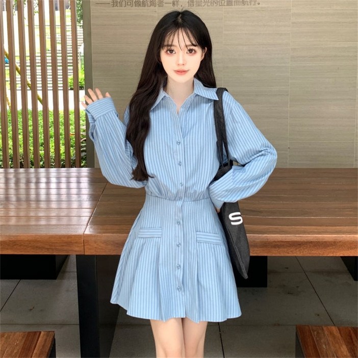 besteffie 여성용 원피스 봄 가을 간절기 루즈핏 A라인 가을 칼라넥 20대 30대 원피스 E58