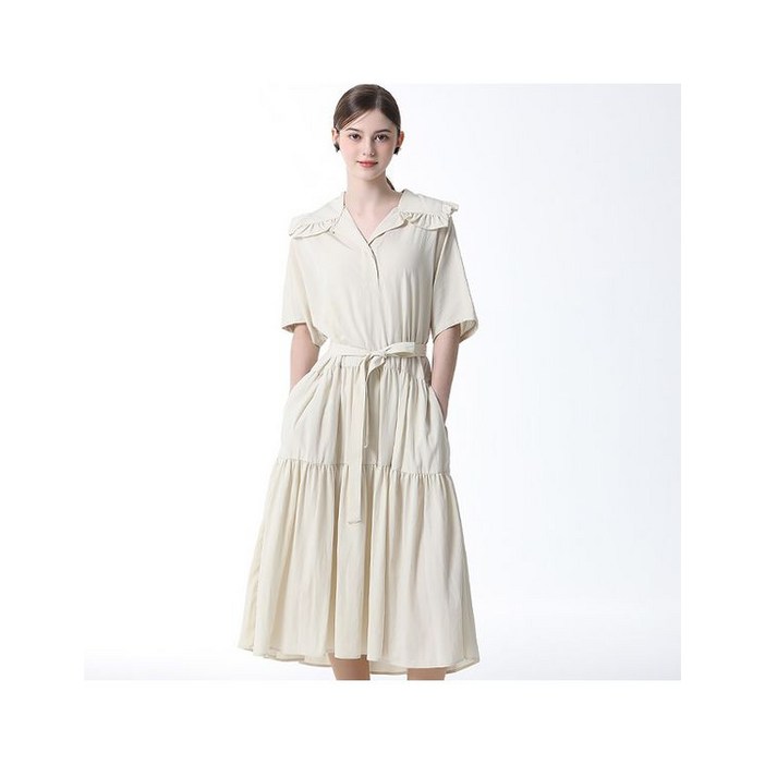리스트 프릴 칼라 티어드 롱 원피스  택가격  278000원