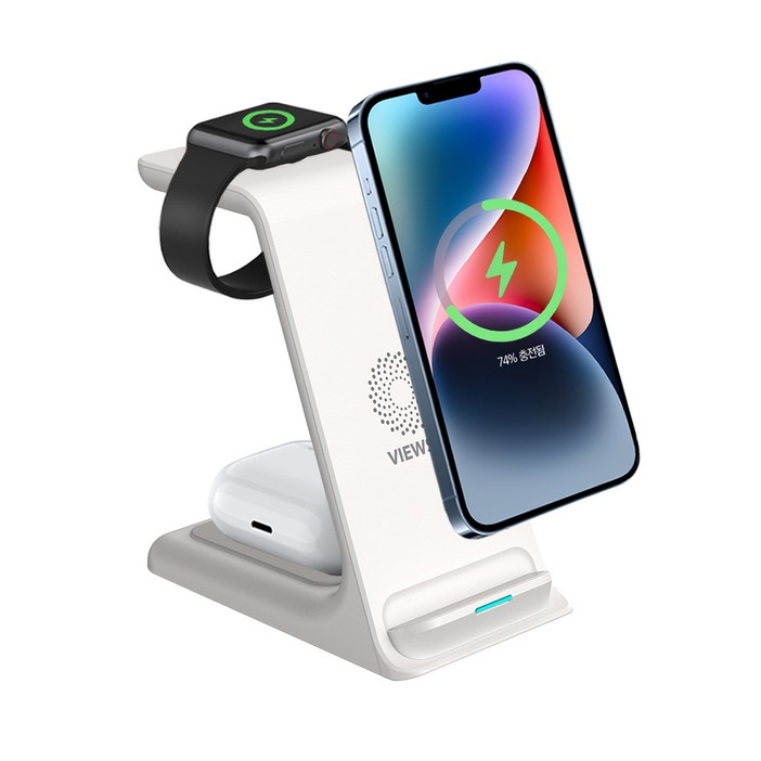 뷰씨 15W 3in1 고속 무선 충전기 거치대 애플워치 및 무선이어폰 호환