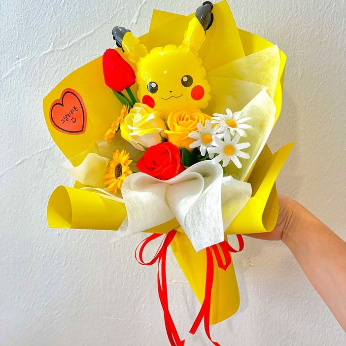 그날의리본 뉴 캐릭터 풍선 꽃다발, 1개, 피카츄