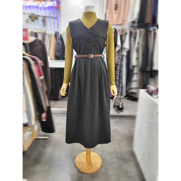 밸리걸 벨티드 가을겨울 민소매 롱 원피스 612910