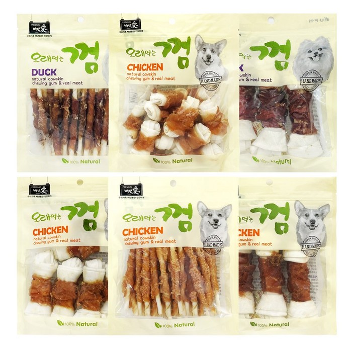 백년애 고기가 2배 이상 말린 오래먹는 개껌 강아지 간식 껌 치석 제거 2개 묶음, 2개