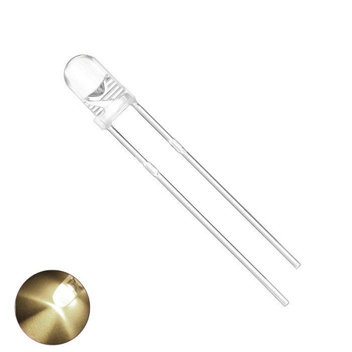 3mm 고휘도 웜화이트 10개 LED 램프 2핀 3파이 다이오드 DIY 전자부품