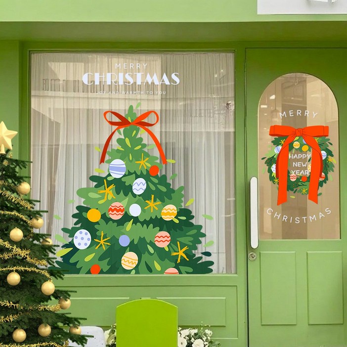 정전기 트리 크리스마스 창문 스티커 카페 매장 유리 장식 시트지