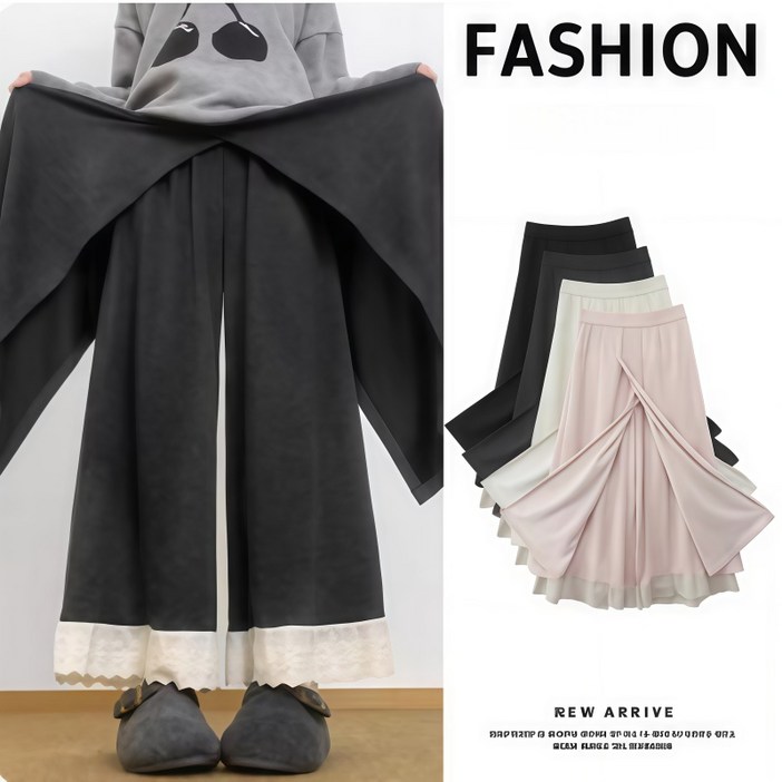 ZAJA 여성 가을 겨울 루즈핏 스커트팬츠 캐주얼 와이드팬츠 옆트임 랩치마바지