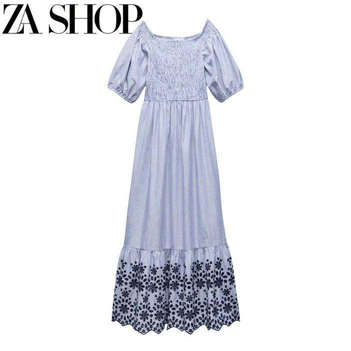 자라 원피스 오프숄더 스트라이프 펀칭 자수 반팔 여름 롱원피스 ZARA