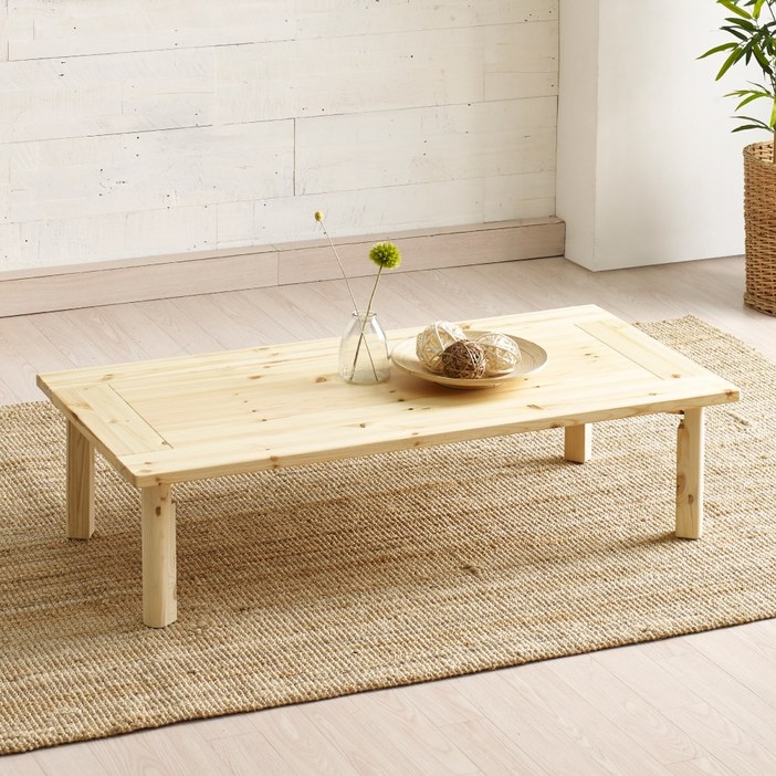 조은세상 편백나무 원목 강철 테이블 1200x600 피톤치드 히노끼 거실테이블, 내추럴