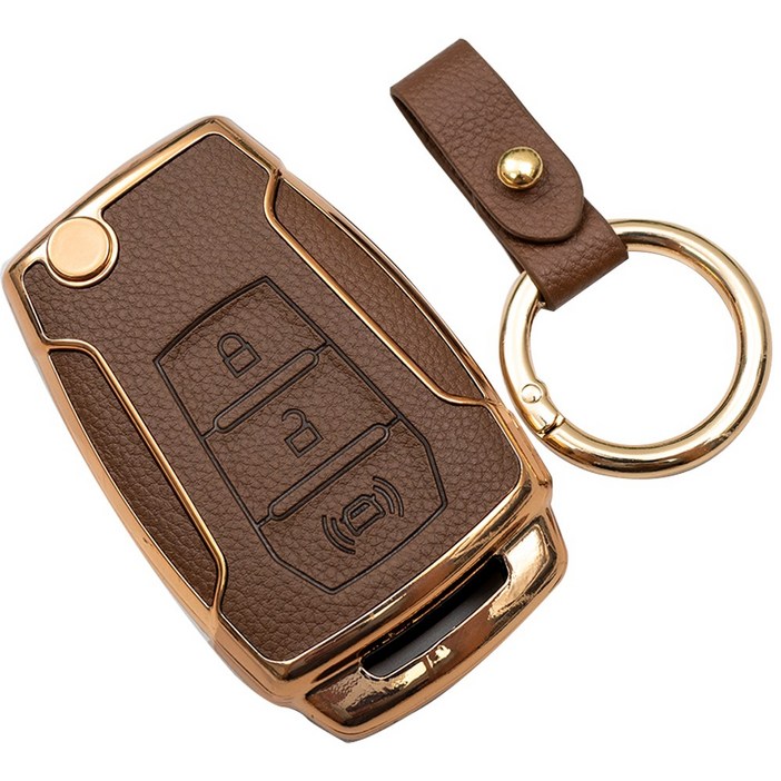 바이어블 쌍용 티볼리 렉스턴 코란도 토레스 스포츠 칸 호환 TPU 스마트키 가죽 TPU 케이스 키링 키홀더, 3버튼A타입TL39, 진브라운
