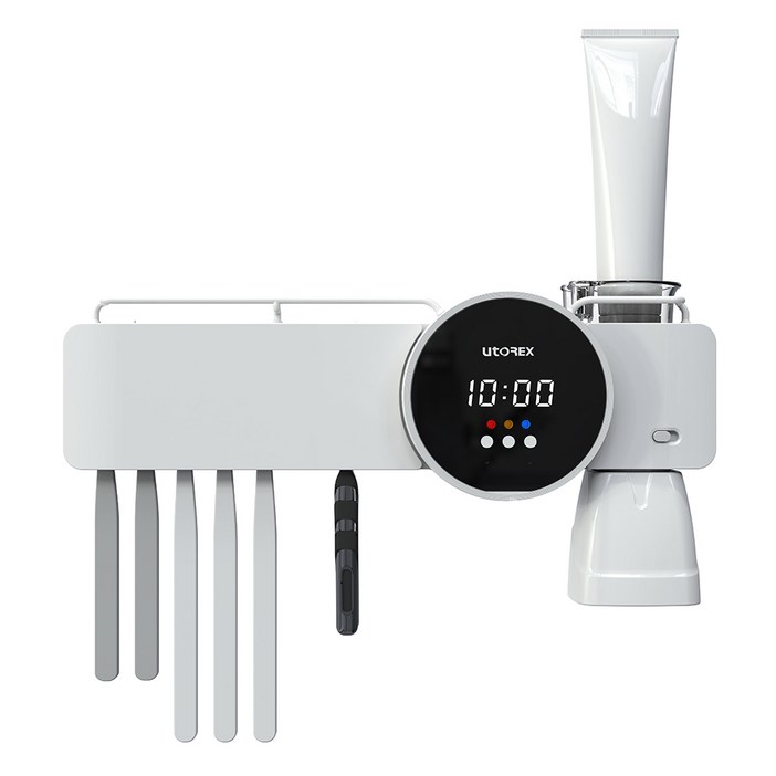 유토렉스 디아나 스마트 무선 칫솔 살균기 디지털시계 벽걸이 UVC 히팅 건조기 소독 양치컵 URT127CHW