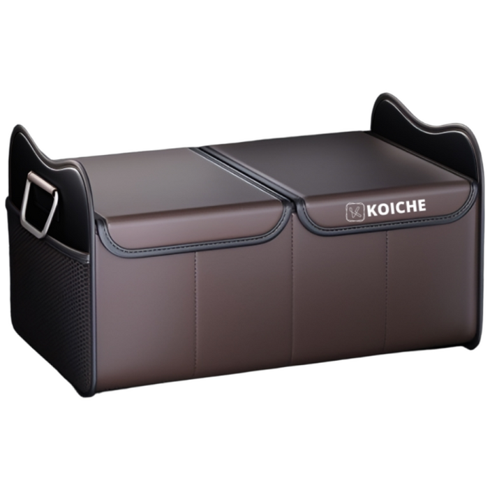코이체 자동차 트렁크 정리함 고급 가죽 듀얼 커버 접이식 분리 수납함 차량용 수납박스, 브라운