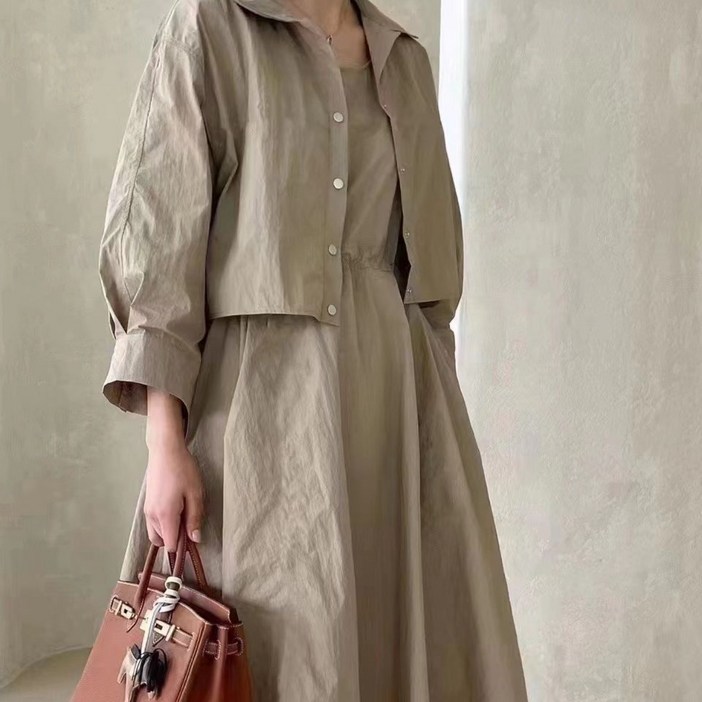 바스락 스트링 민소매 원피스 숏자켓 세트 바람막이