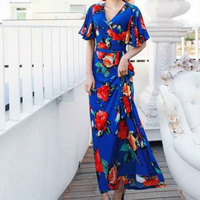 플라워 프릴소매 랩원피스맥시원피스럭셔리원피스